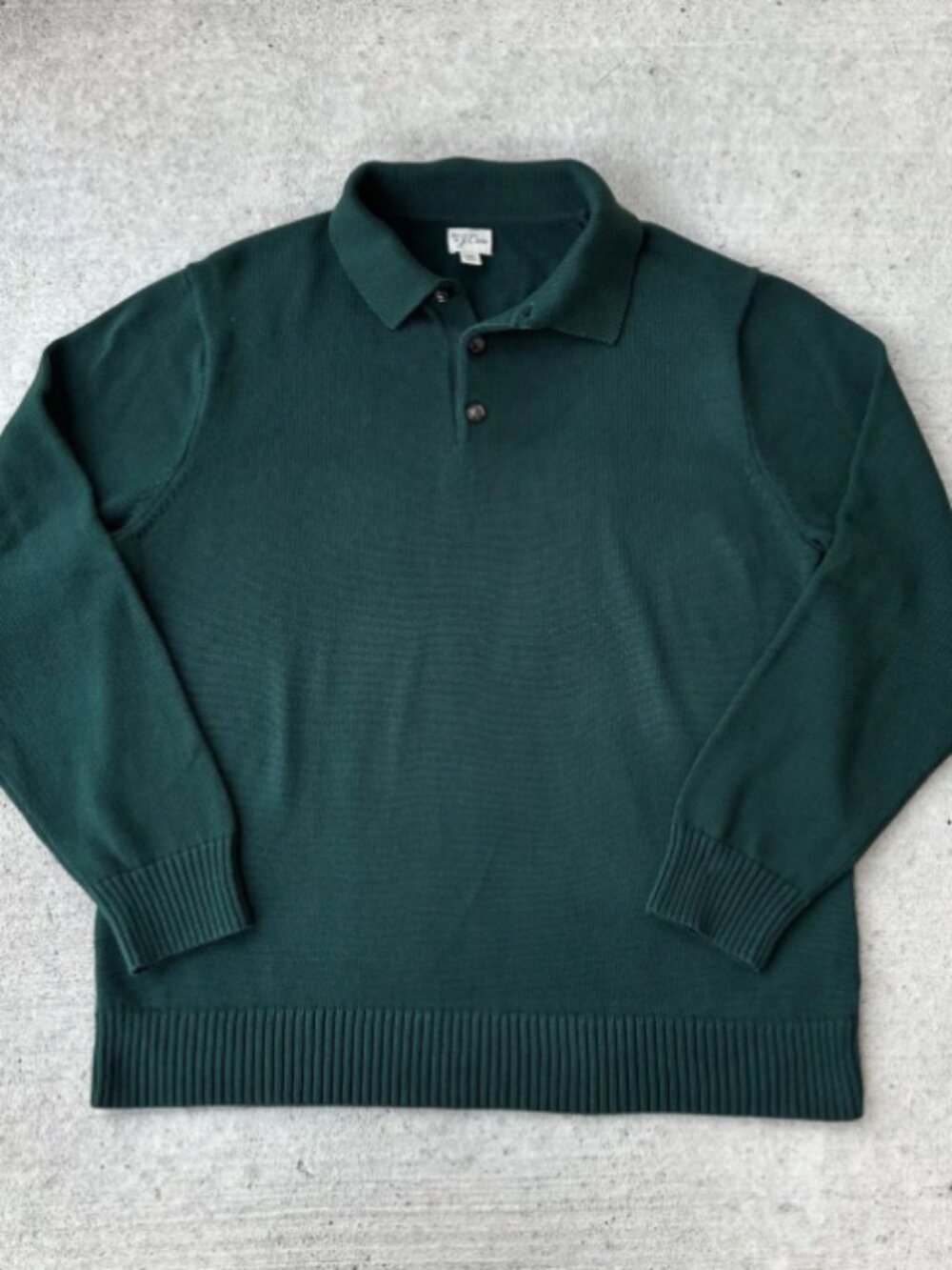 Crew Men's Forest Green Long Sleeve Knit Polo Sweater Pullover